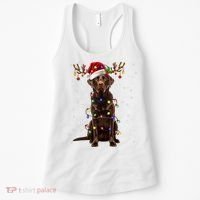 Chocolate Lab Labrador Christmas Tree Light Pajama Dog Xmas Women's Tank Top thumb 0