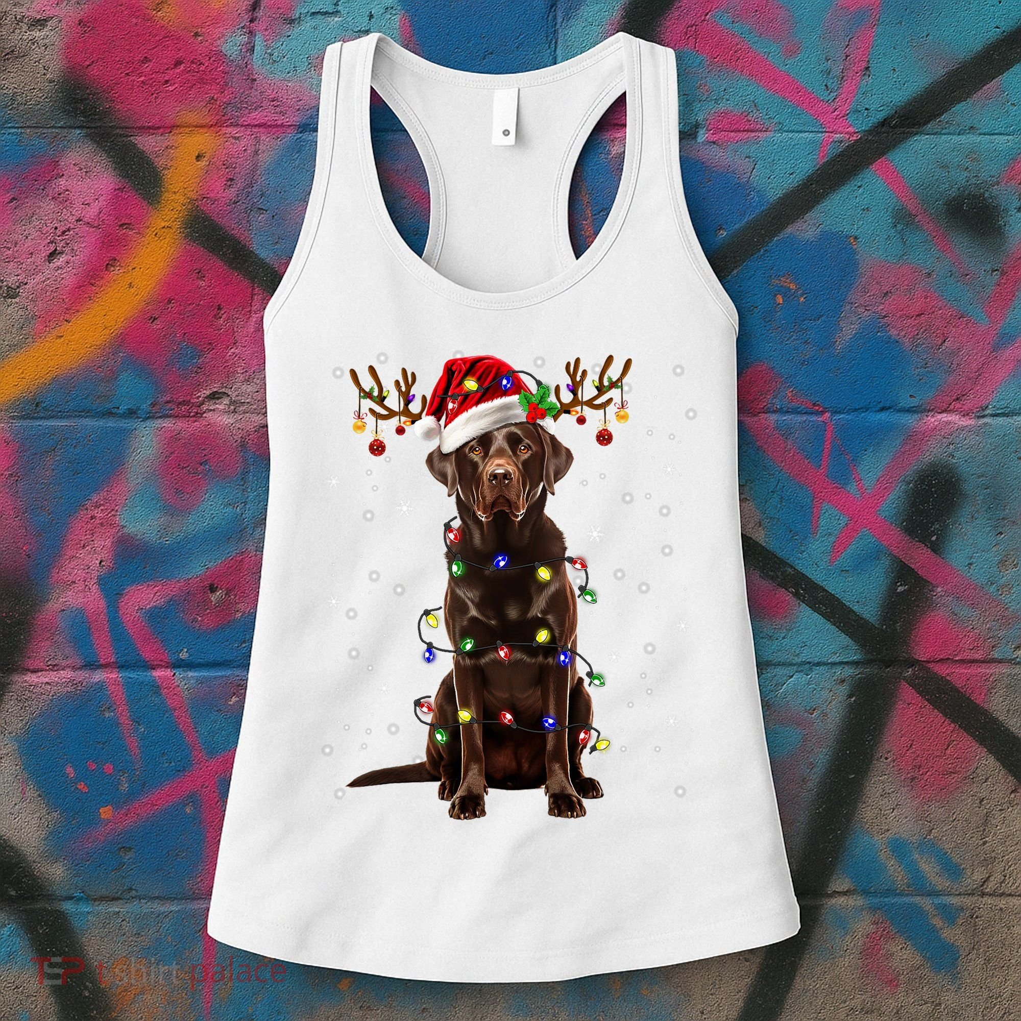 Chocolate Lab Labrador Christmas Tree Light Pajama Dog Xmas Women's Tank Top
