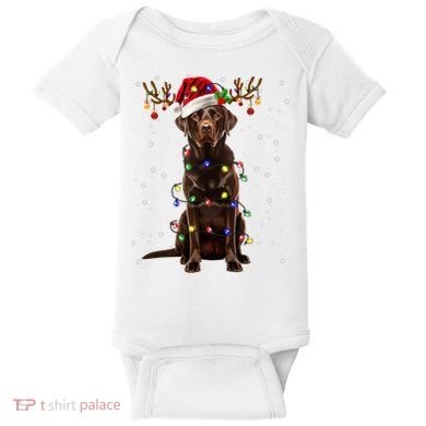 Chocolate Lab Labrador Christmas Tree Light Pajama Dog Xmas Baby Bodysuit