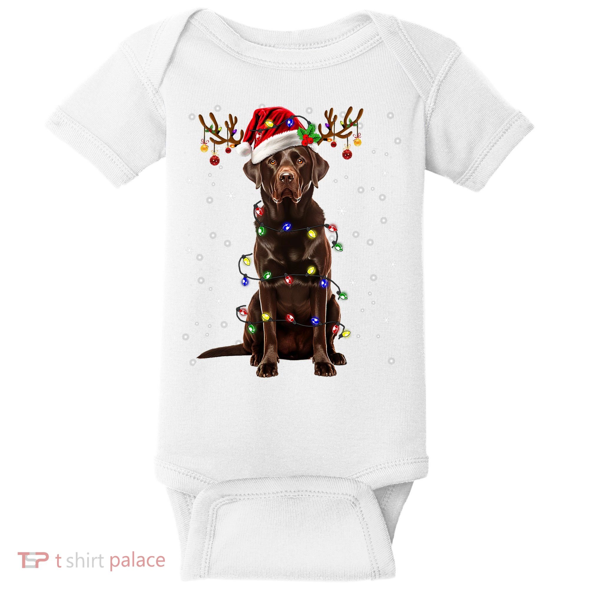 Chocolate Lab Labrador Christmas Tree Light Pajama Dog Xmas Baby Bodysuit