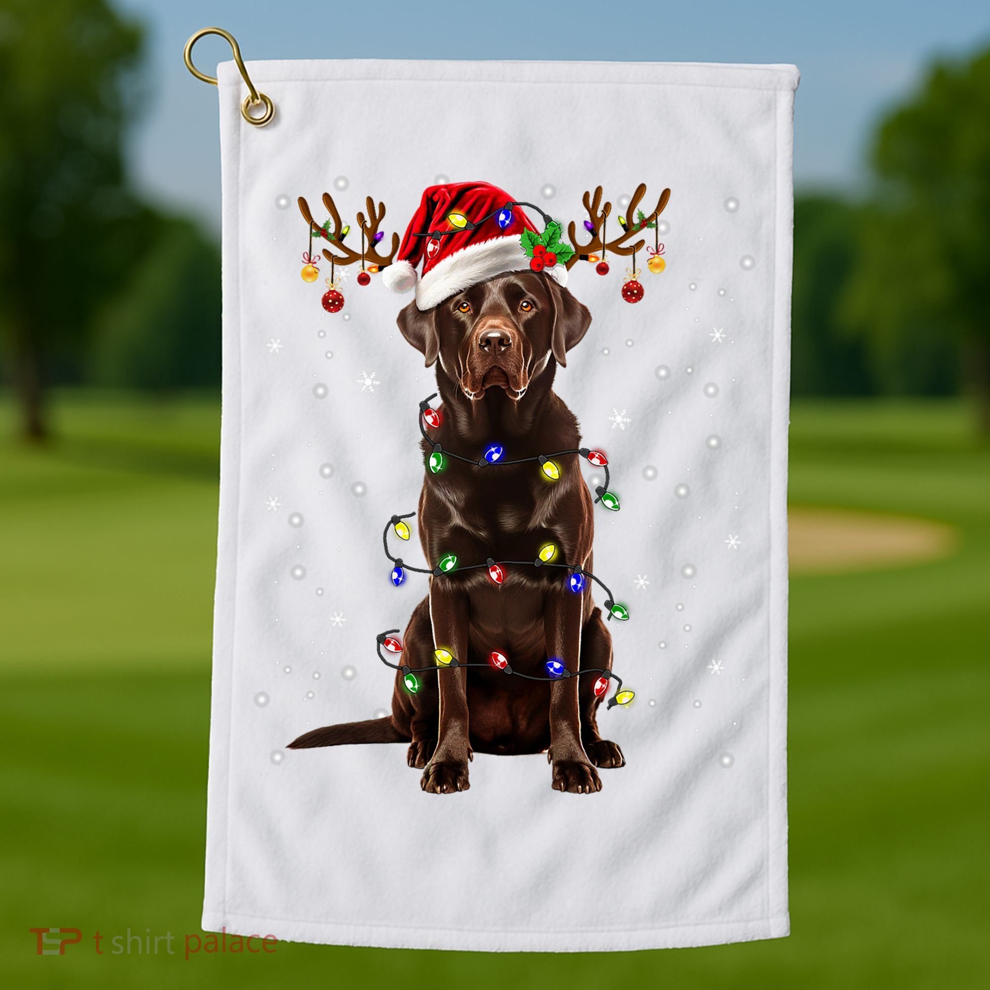 Chocolate Lab Labrador Christmas Tree Light Pajama Dog Xmas Golf Towel