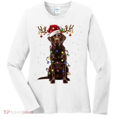 Chocolate Lab Labrador Christmas Tree Light Pajama Dog Xmas Women's Long Sleeve Shirt