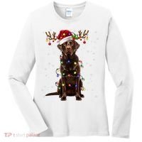 Chocolate Lab Labrador Christmas Tree Light Pajama Dog Xmas Women's Long Sleeve Shirt thumb 0