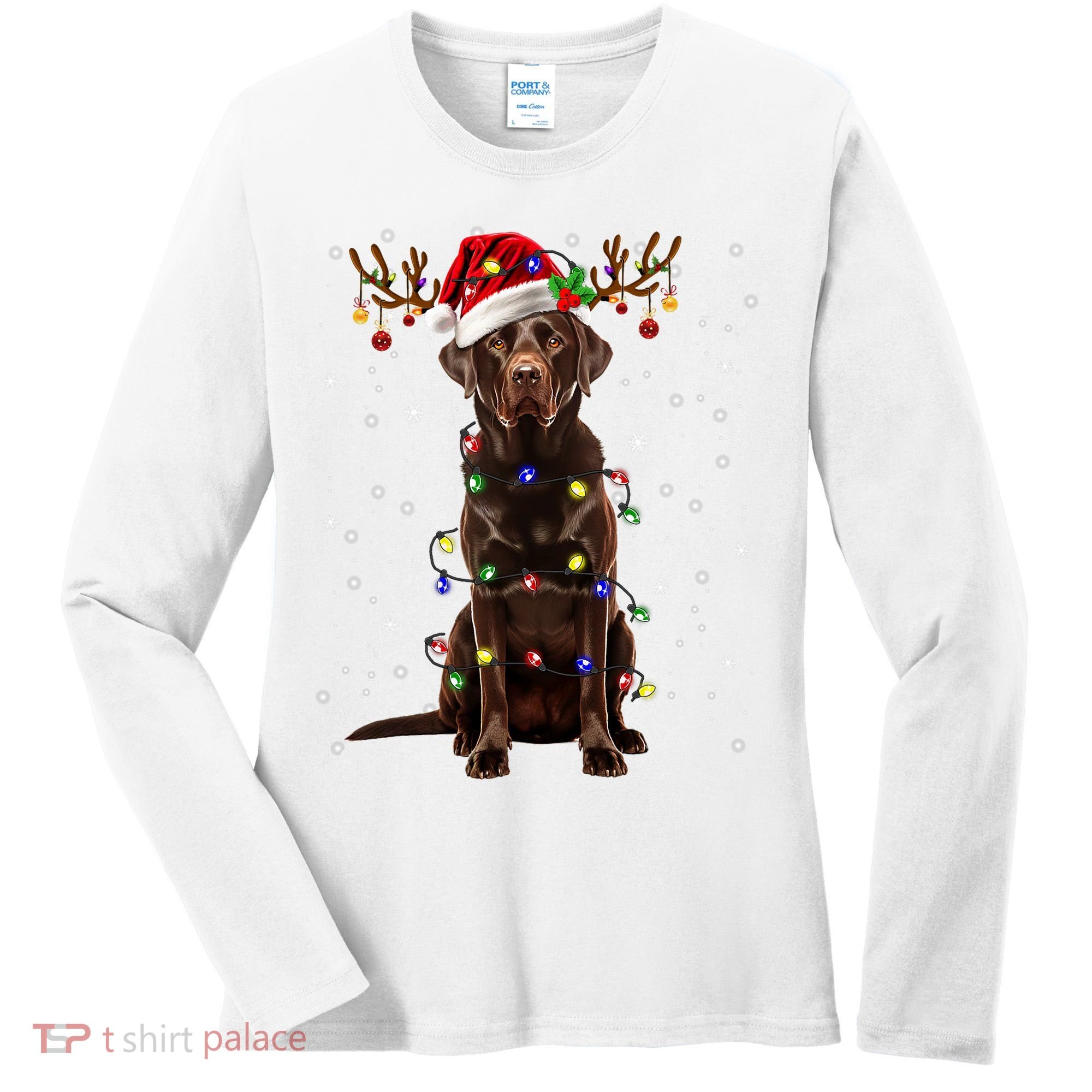 Chocolate Lab Labrador Christmas Tree Light Pajama Dog Xmas Women's Long Sleeve Shirt
