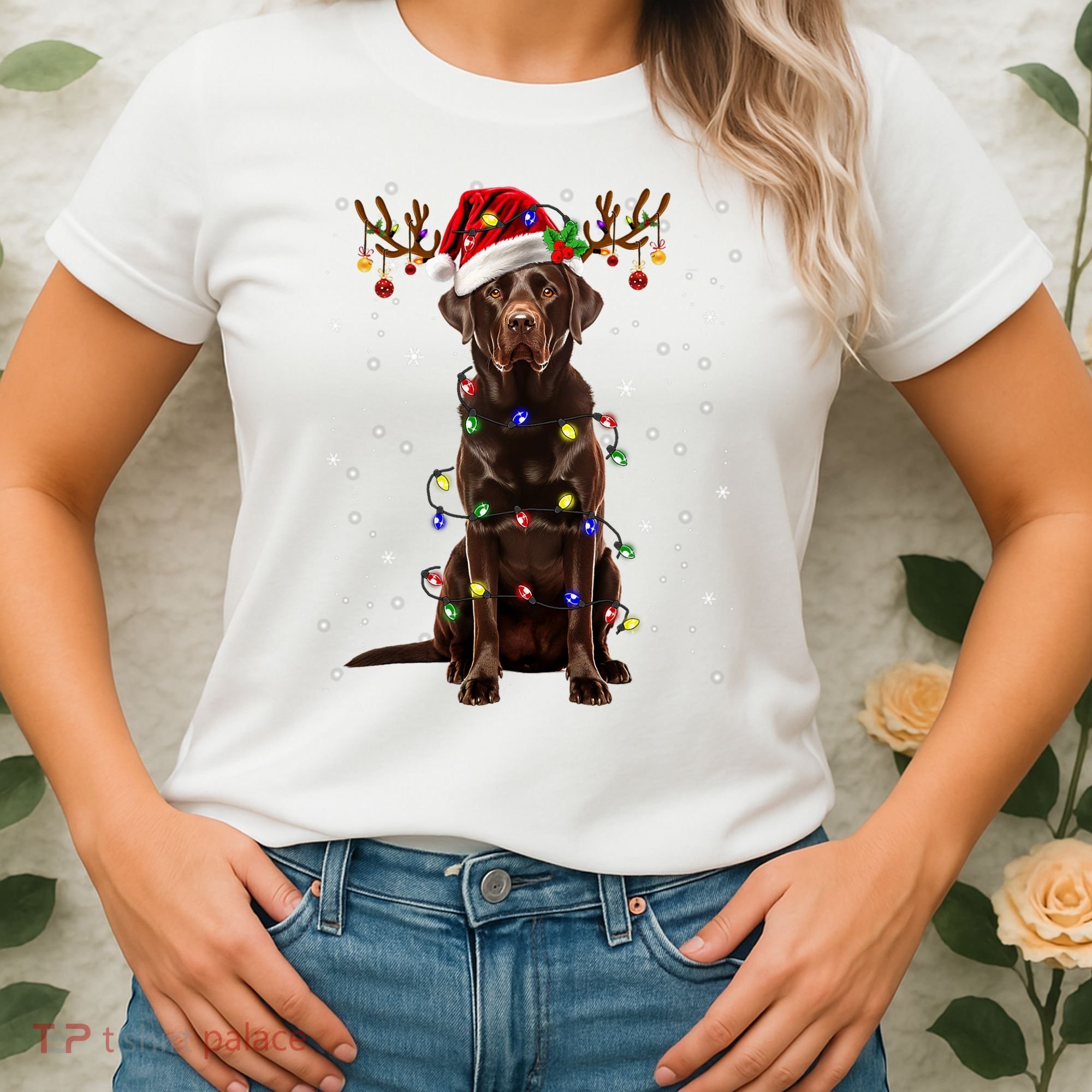 Chocolate Lab Labrador Christmas Tree Light Pajama Dog Xmas Women's T-Shirt
