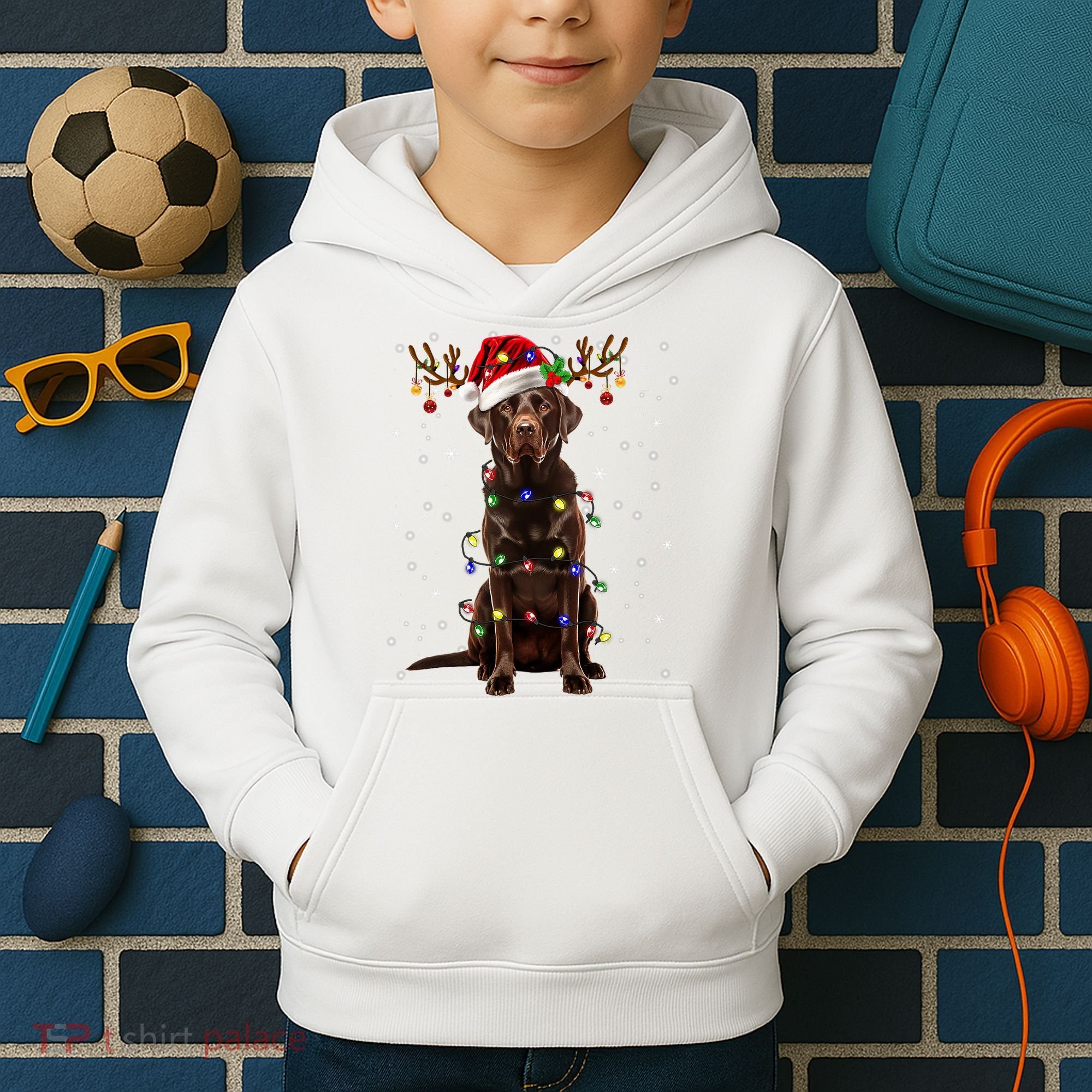 Chocolate Lab Labrador Christmas Tree Light Pajama Dog Xmas Kids Hoodie