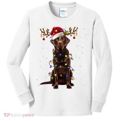 Chocolate Lab Labrador Christmas Tree Light Pajama Dog Xmas Kids Long Sleeve Shirt