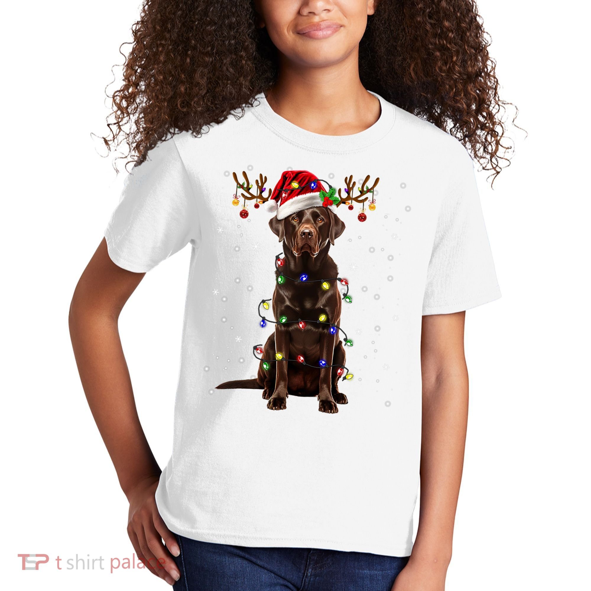 Chocolate Lab Labrador Christmas Tree Light Pajama Dog Xmas Kids T-Shirt