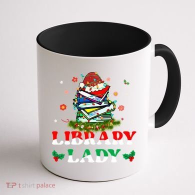 Christmas Library Lady Librarian Xmas Lights Books Gift Coffee Mug back