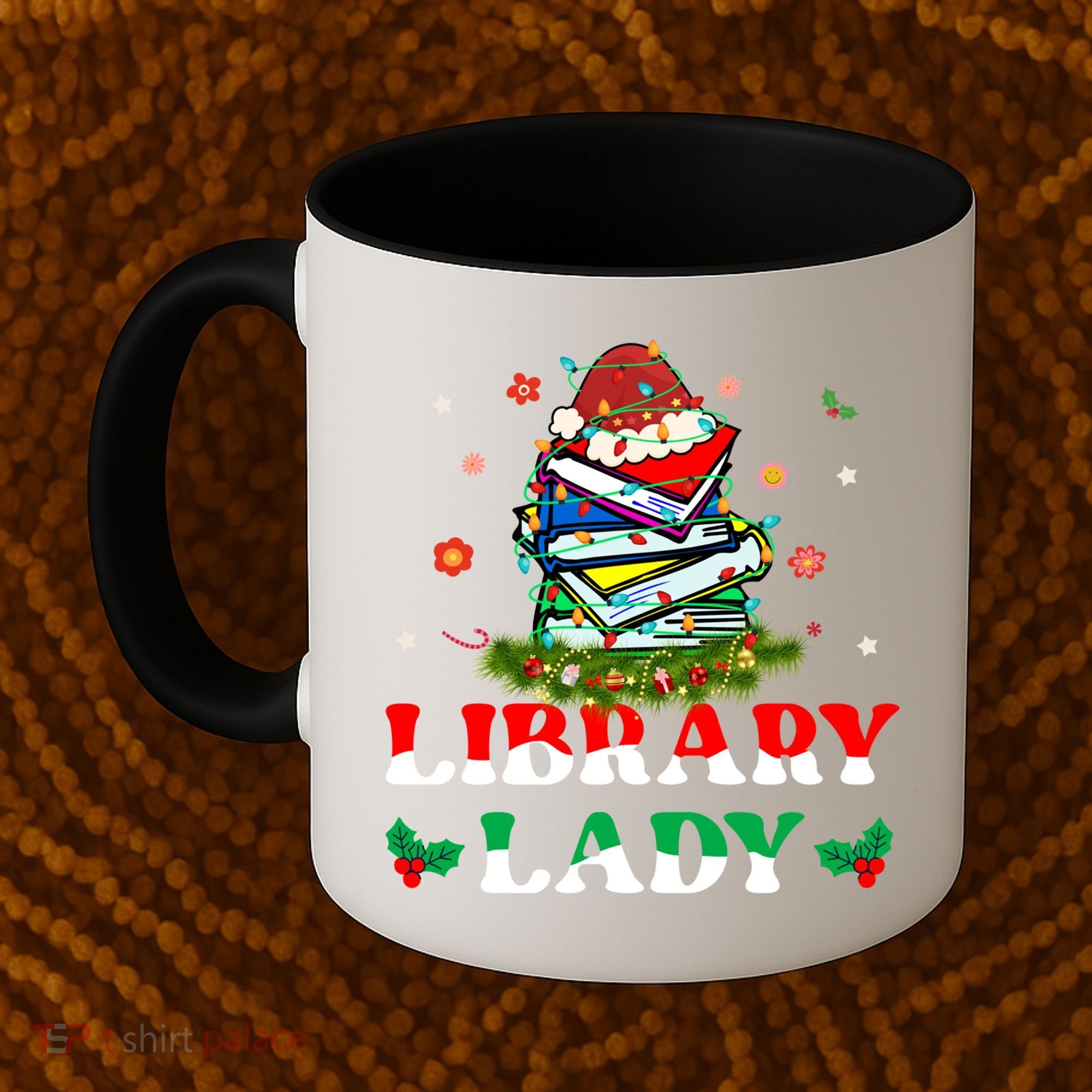 Christmas Library Lady Librarian Xmas Lights Books Gift Coffee Mug