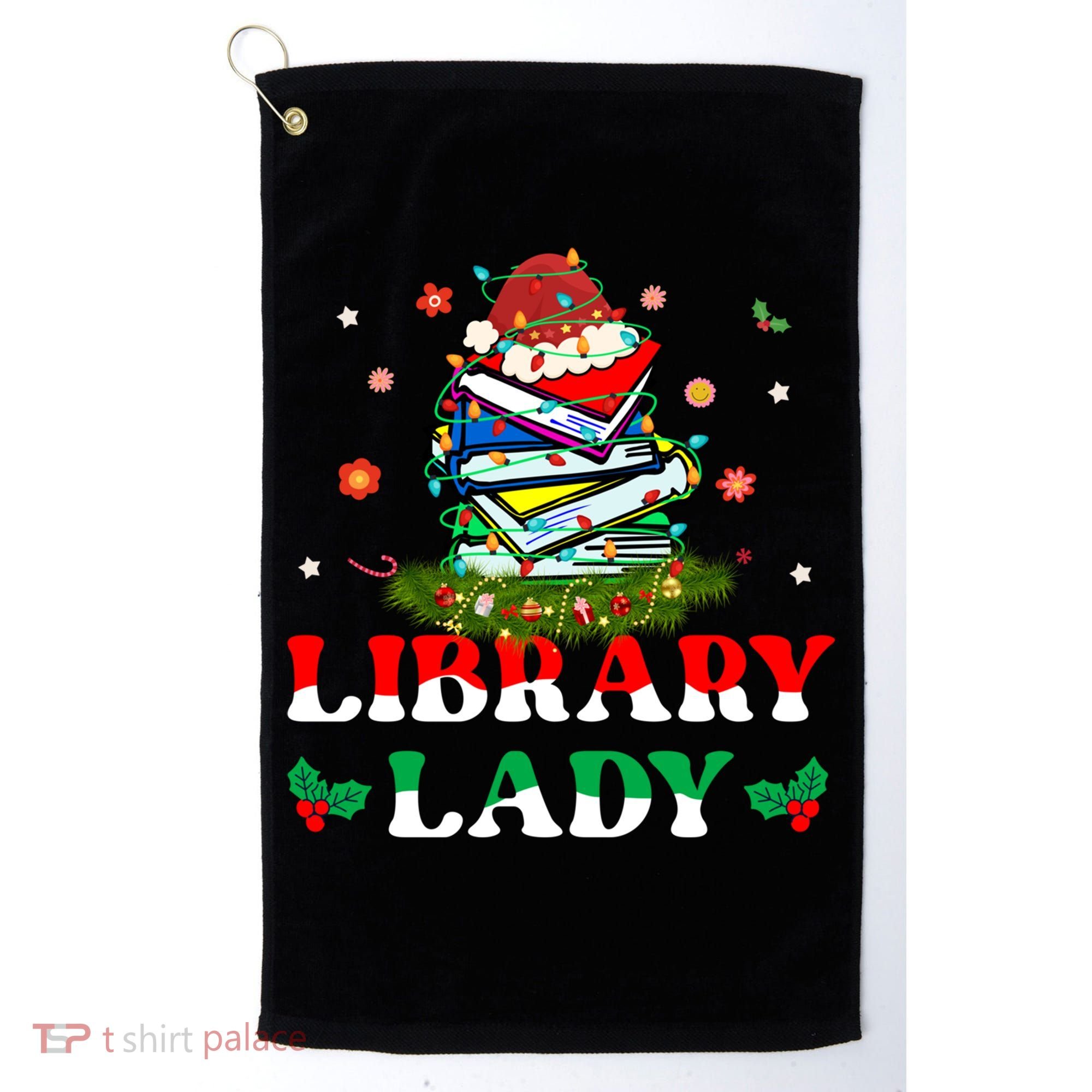 Christmas Library Lady Librarian Xmas Lights Books Gift Golf Towel