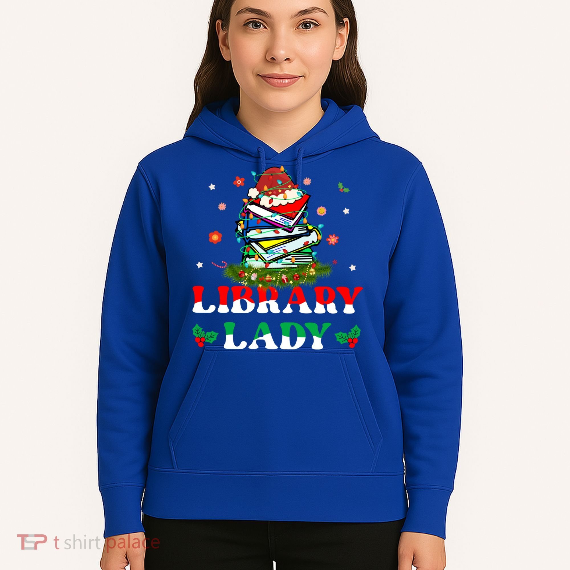 Christmas Library Lady Librarian Xmas Lights Books Gift Hoodie