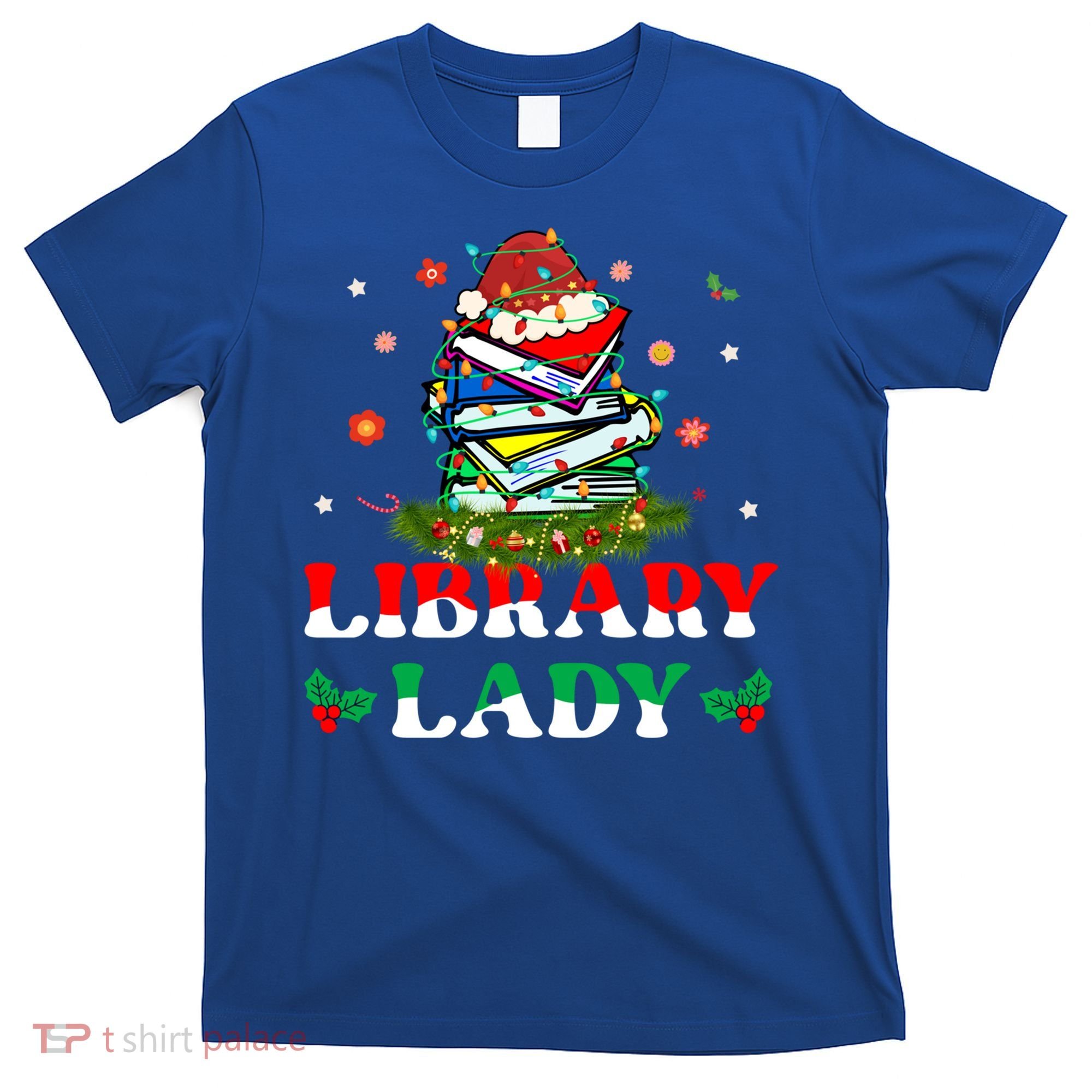 Christmas Library Lady Librarian Xmas Lights Books Gift T-Shirt