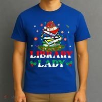 Christmas Library Lady Librarian Xmas Lights Books Gift T-Shirt thumb 3
