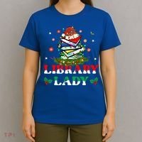 Christmas Library Lady Librarian Xmas Lights Books Gift T-Shirt thumb 4
