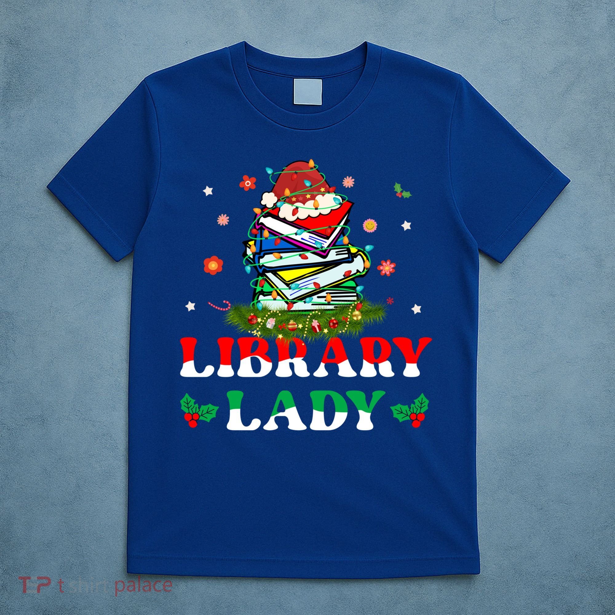 Christmas Library Lady Librarian Xmas Lights Books Gift T-Shirt