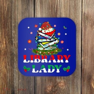 Christmas Library Lady Librarian Xmas Lights Books Gift Coaster