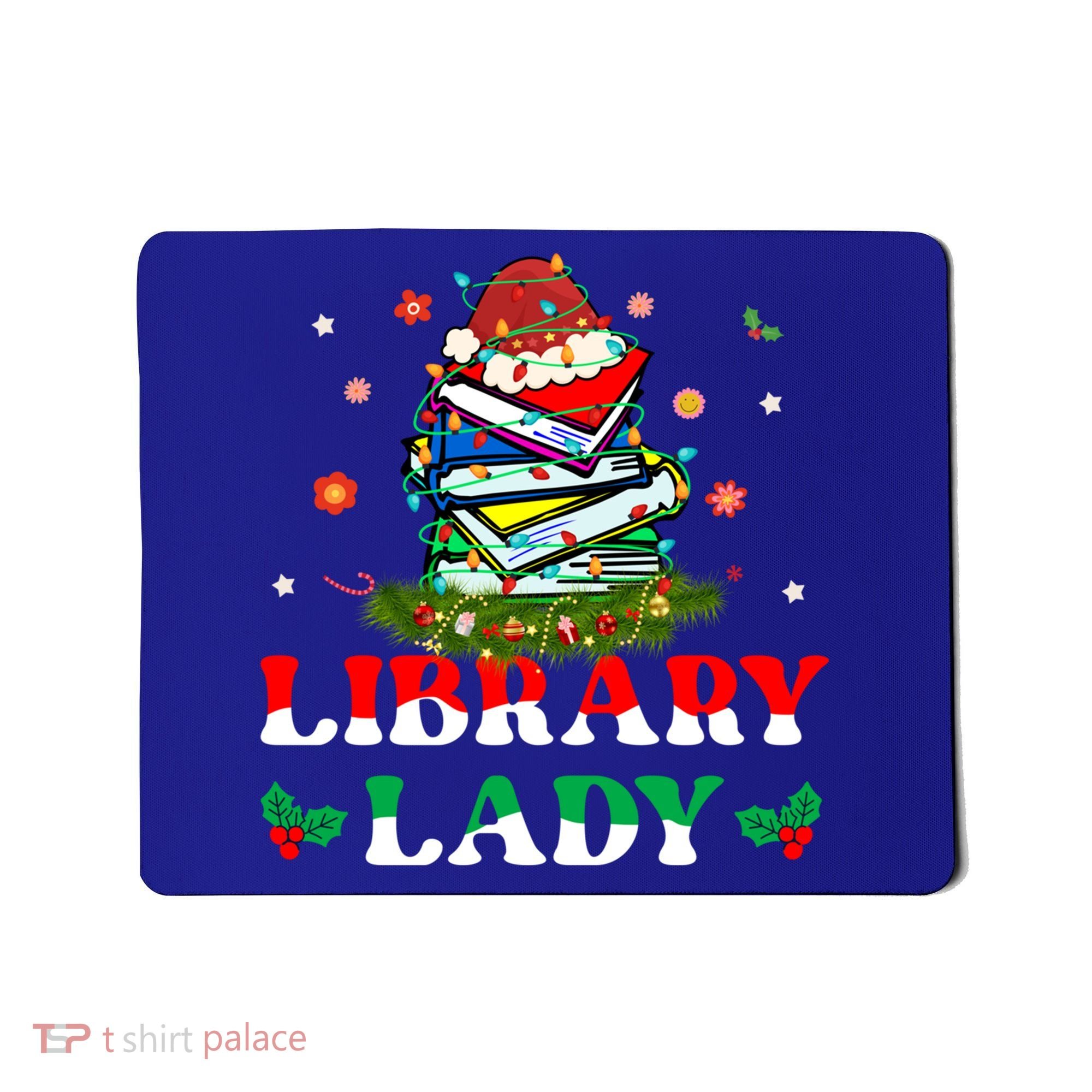 Christmas Library Lady Librarian Xmas Lights Books Gift Mousepad