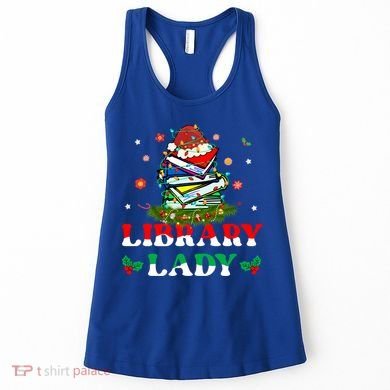 Christmas Library Lady Librarian Xmas Lights Books Gift Women's Tank Top