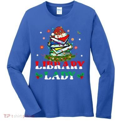 Christmas Library Lady Librarian Xmas Lights Books Gift Women's Long Sleeve Shirt
