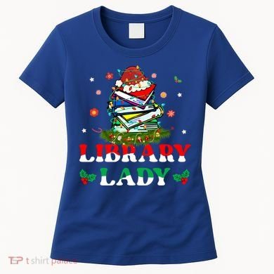 Christmas Library Lady Librarian Xmas Lights Books Gift Women's T-Shirt