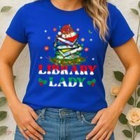 Christmas Library Lady Librarian Xmas Lights Books Gift Women's T-Shirt thumb 2