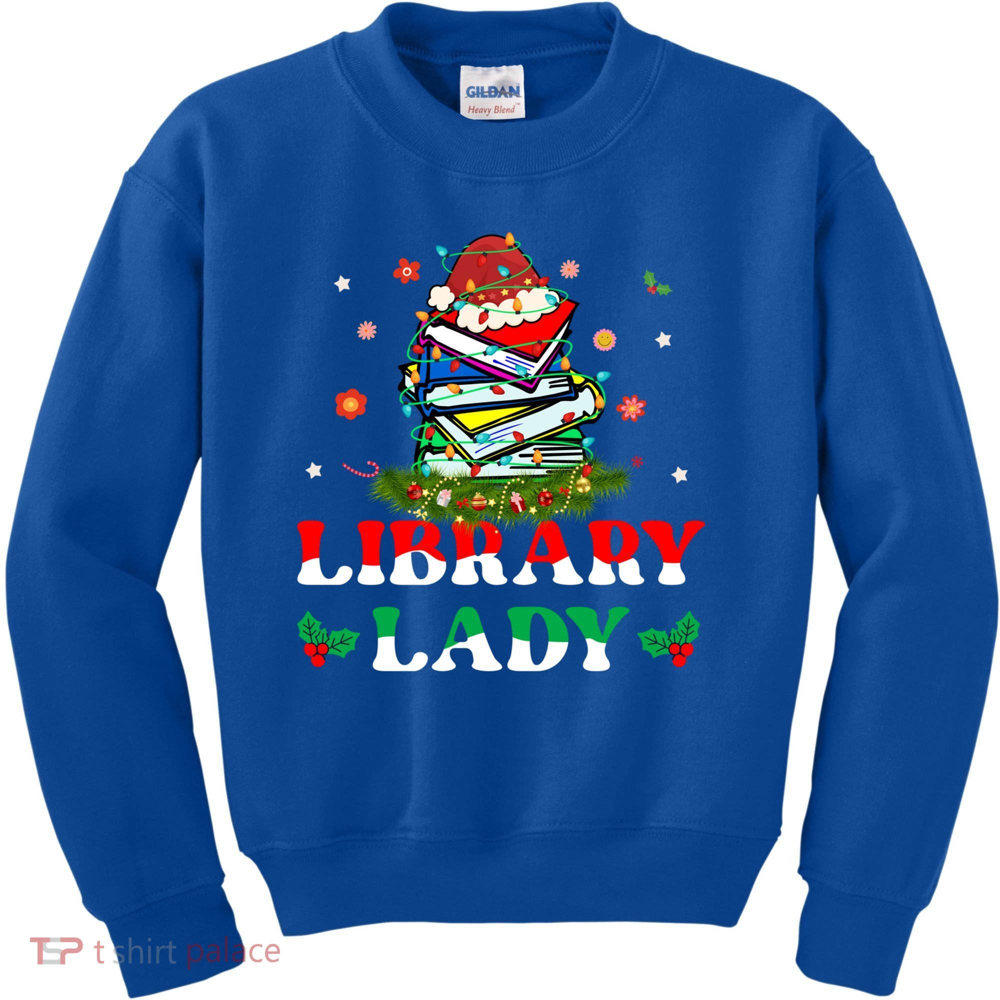 Christmas Library Lady Librarian Xmas Lights Books Gift Kids Sweatshirt