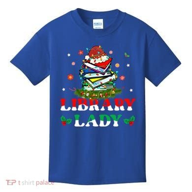 Christmas Library Lady Librarian Xmas Lights Books Gift Kids T-Shirt