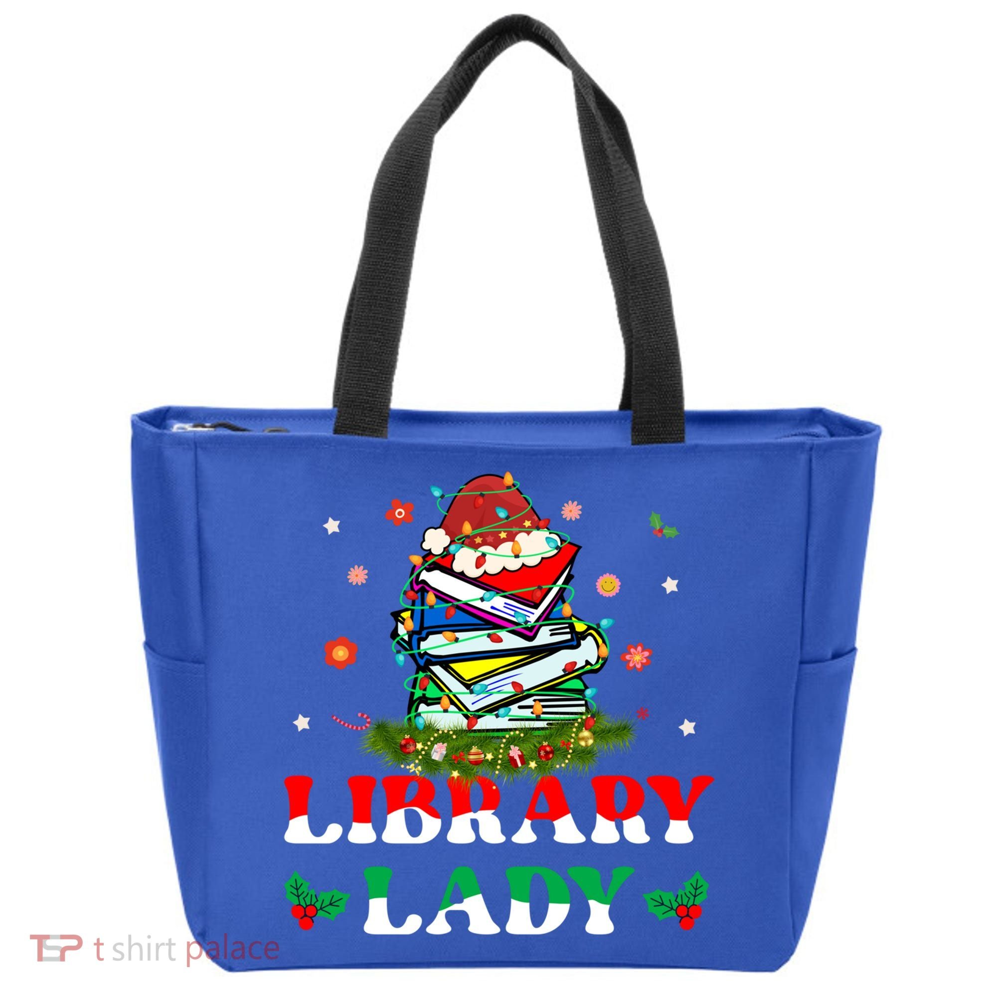 Christmas Library Lady Librarian Xmas Lights Books Gift Tote Bag