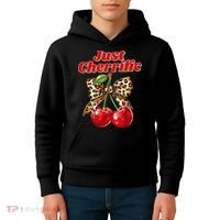 Cherry Lover Leopard Print Coquette Summer Just Cherrific Kids Hoodie thumb 4