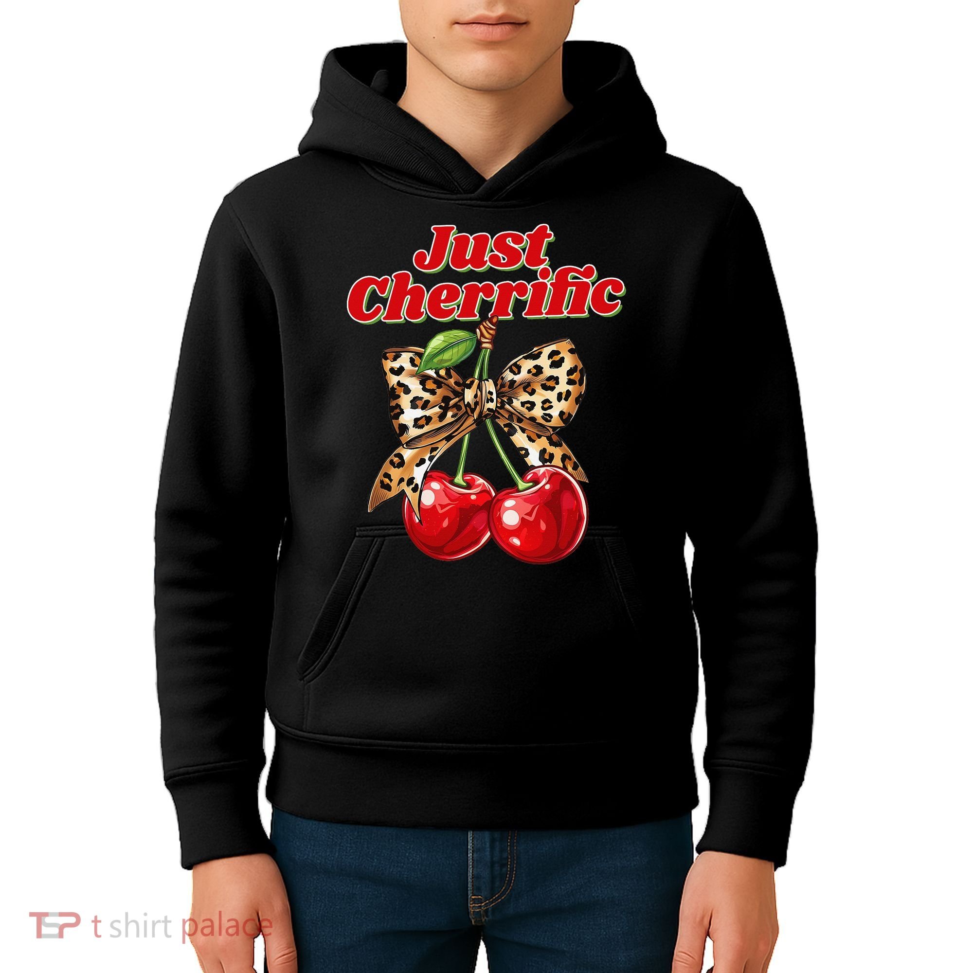 Cherry Lover Leopard Print Coquette Summer Just Cherrific Kids Hoodie