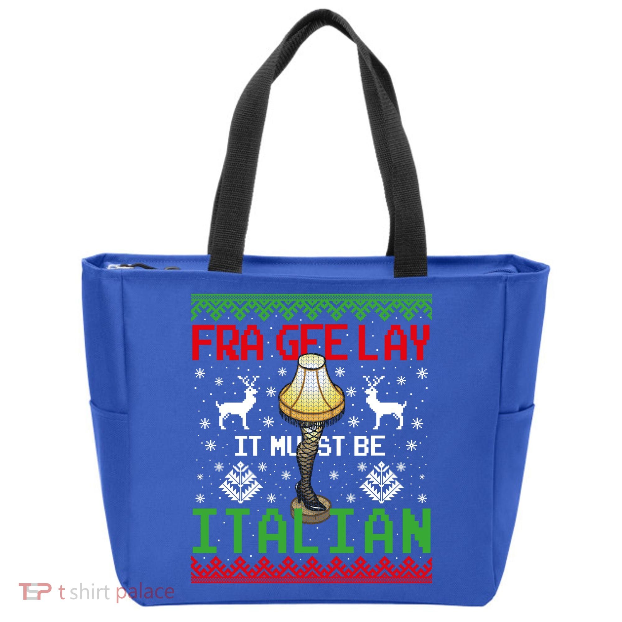 Christmas Leg Lamp Frageelay It Must Be Italian Ugly Sweater Gift Tote Bag