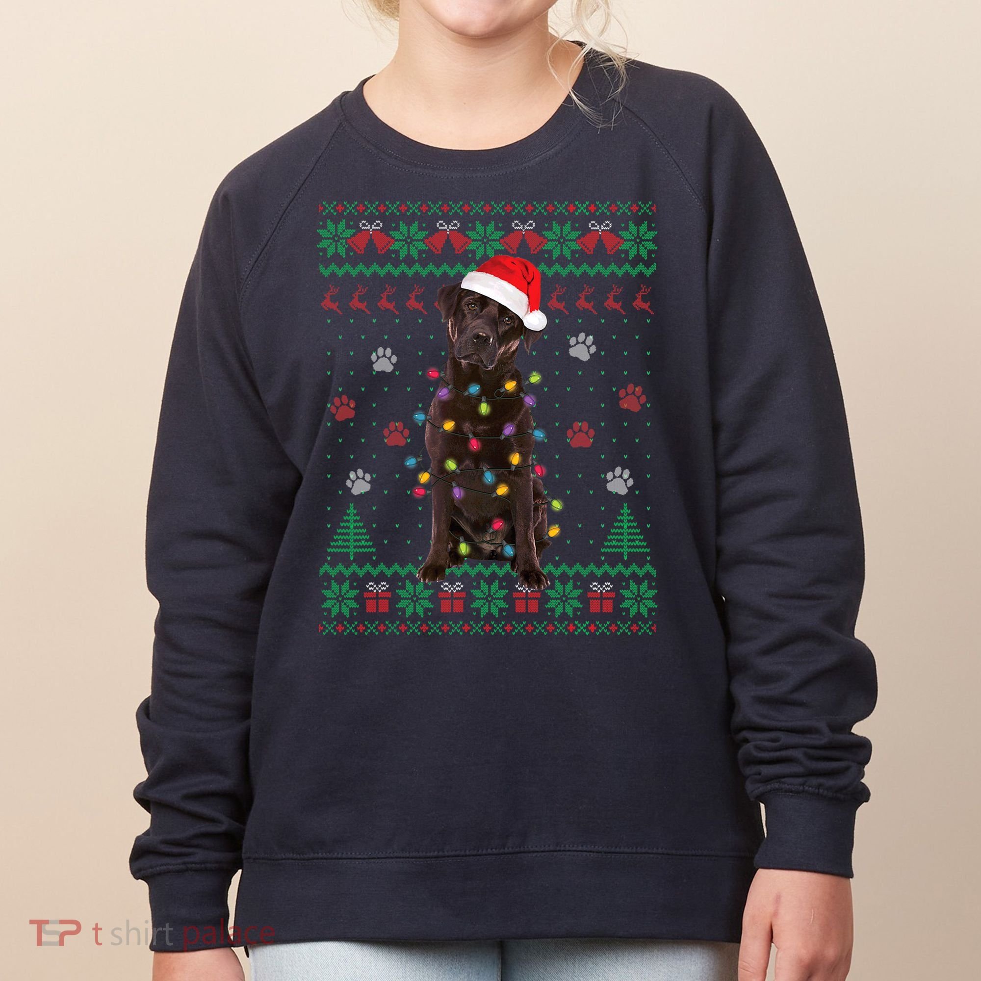 Chocolate Lab Labrador Christmas Lights Dog Ugly Sweater Women's Sweatshirt