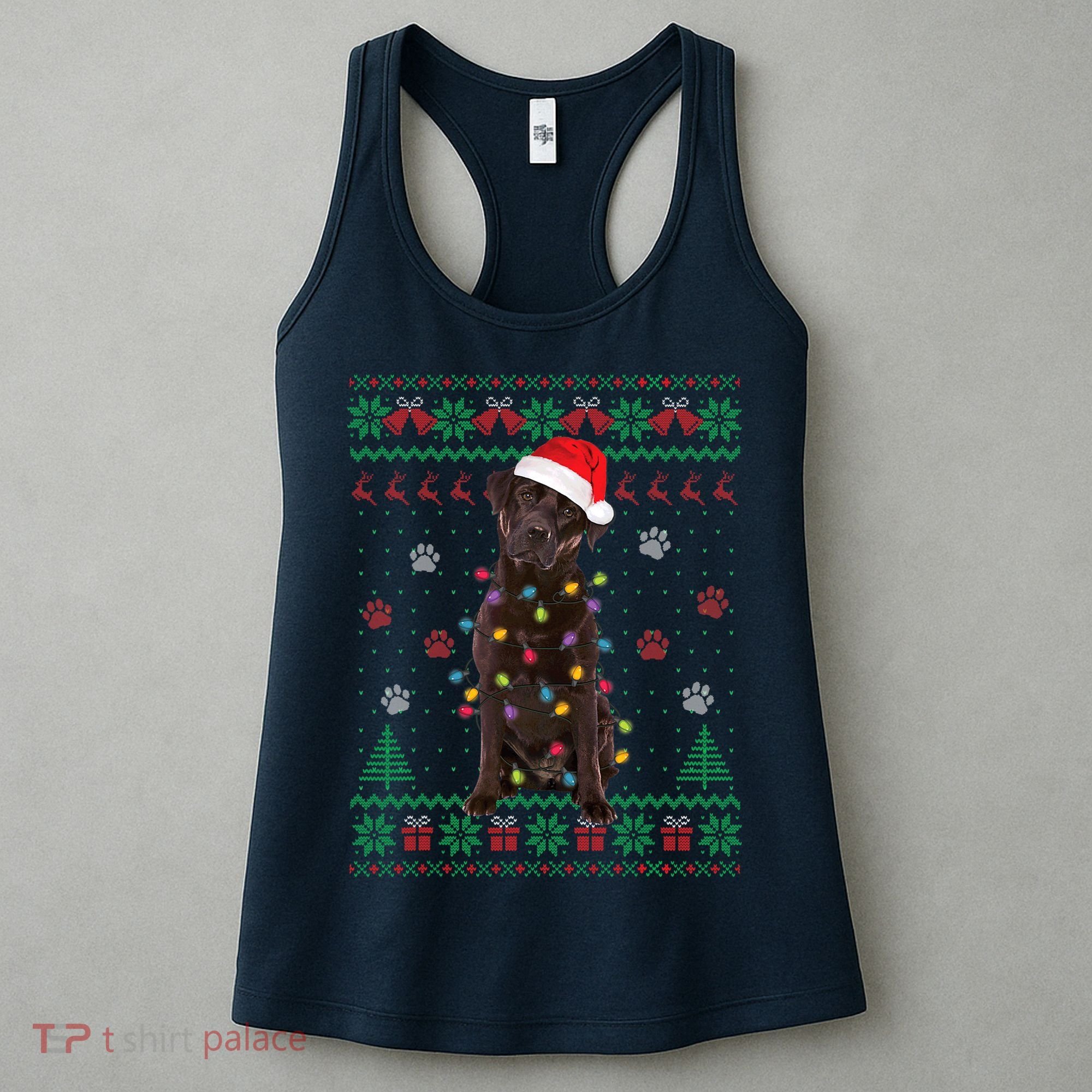 Chocolate Lab Labrador Christmas Lights Dog Ugly Sweater Women's Tank Top