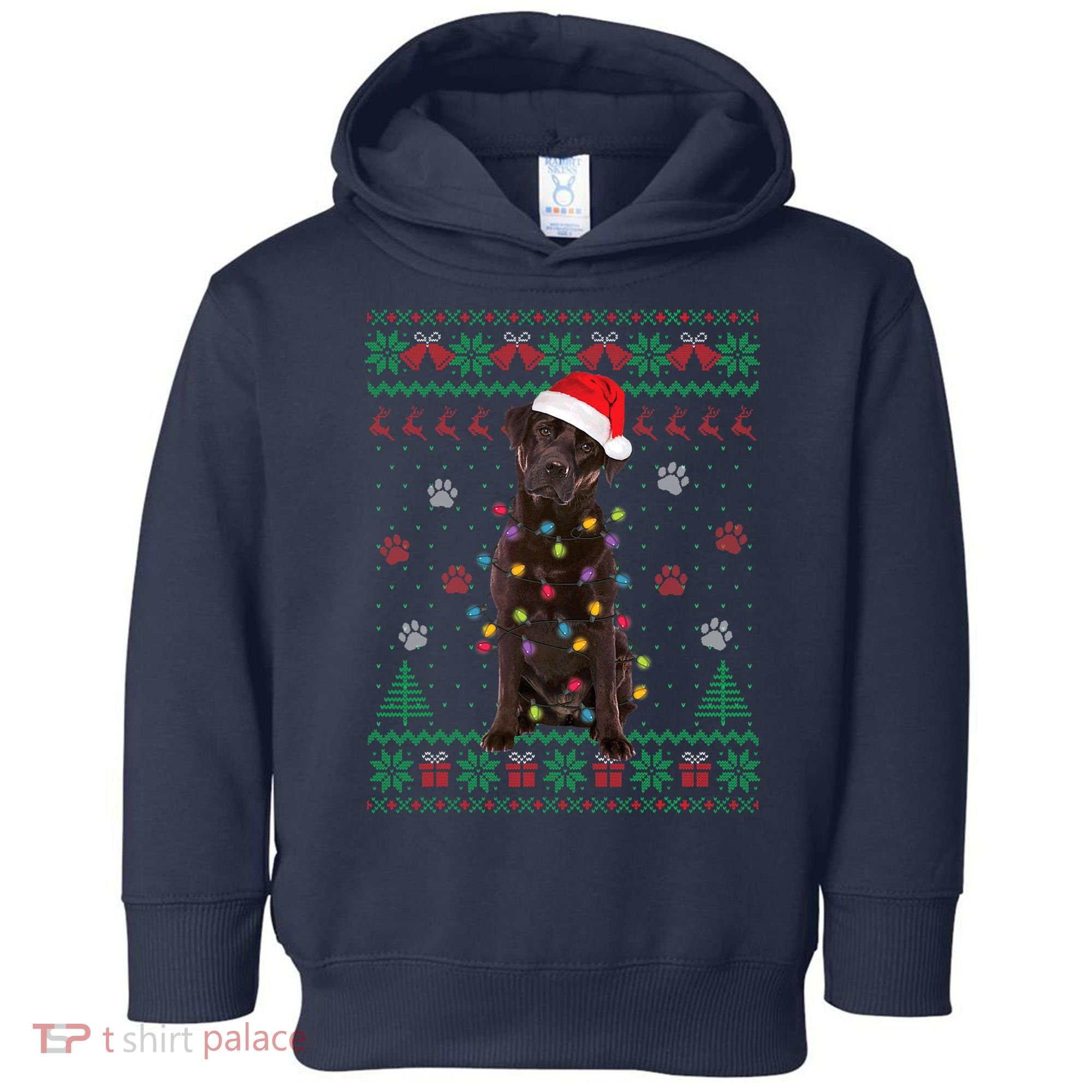 Chocolate Lab Labrador Christmas Lights Dog Ugly Sweater Toddler Hoodie