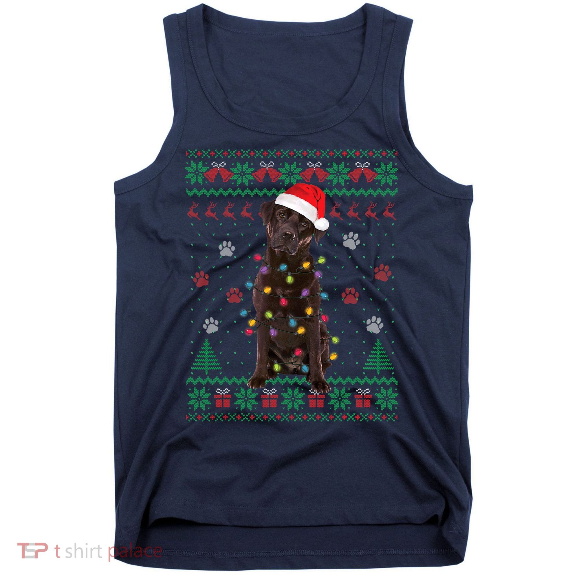 Chocolate Lab Labrador Christmas Lights Dog Ugly Sweater Tank Top