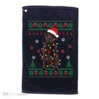 Chocolate Lab Labrador Christmas Lights Dog Ugly Sweater Golf Towel thumb 0
