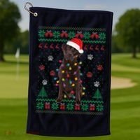 Chocolate Lab Labrador Christmas Lights Dog Ugly Sweater Golf Towel thumb 1