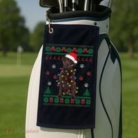 Chocolate Lab Labrador Christmas Lights Dog Ugly Sweater Golf Towel thumb 2