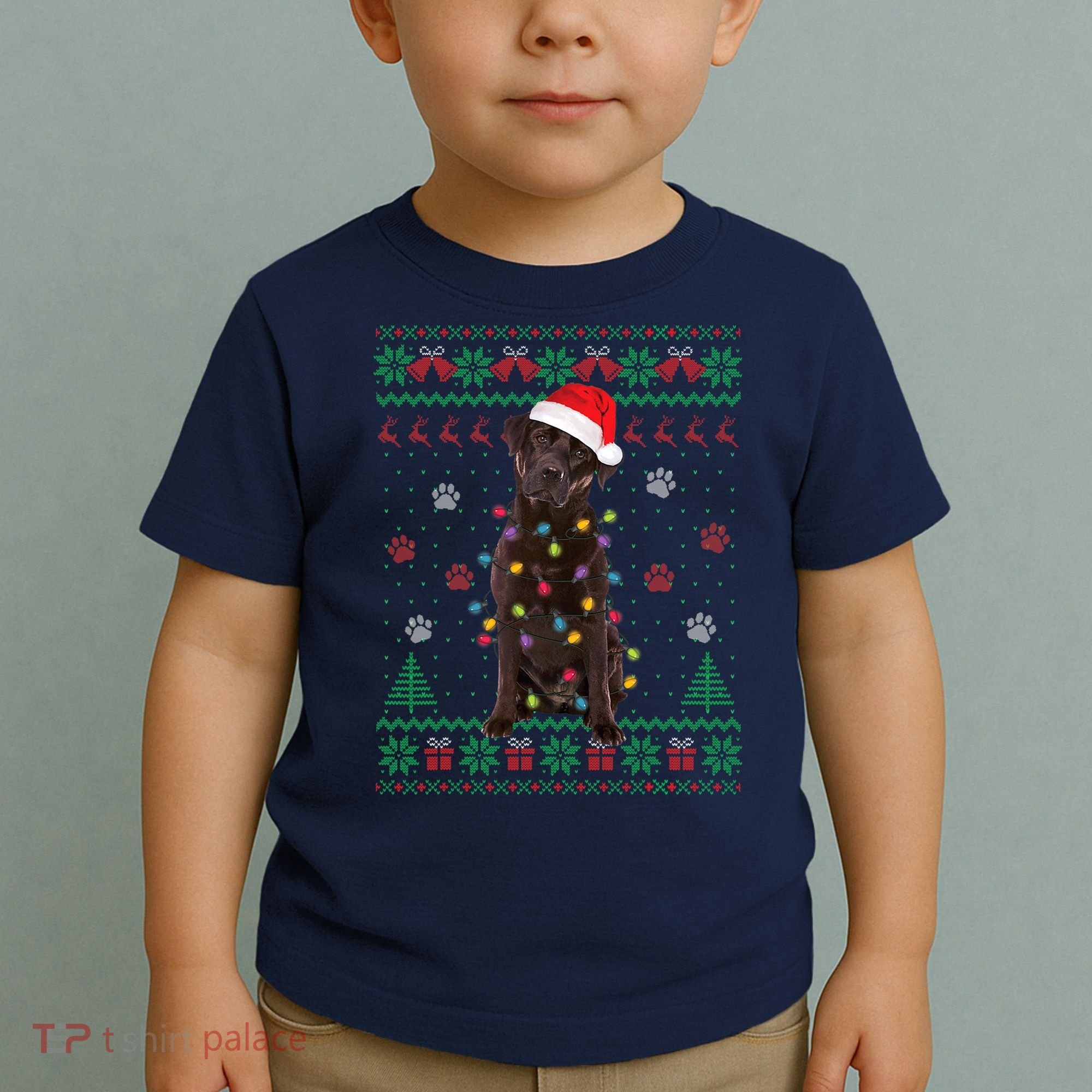Chocolate Lab Labrador Christmas Lights Dog Ugly Sweater Toddler T-Shirt