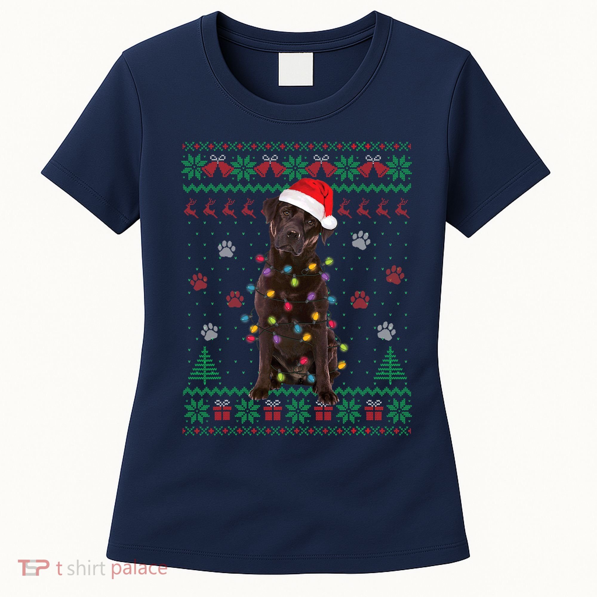 Chocolate Lab Labrador Christmas Lights Dog Ugly Sweater Women's T-Shirt