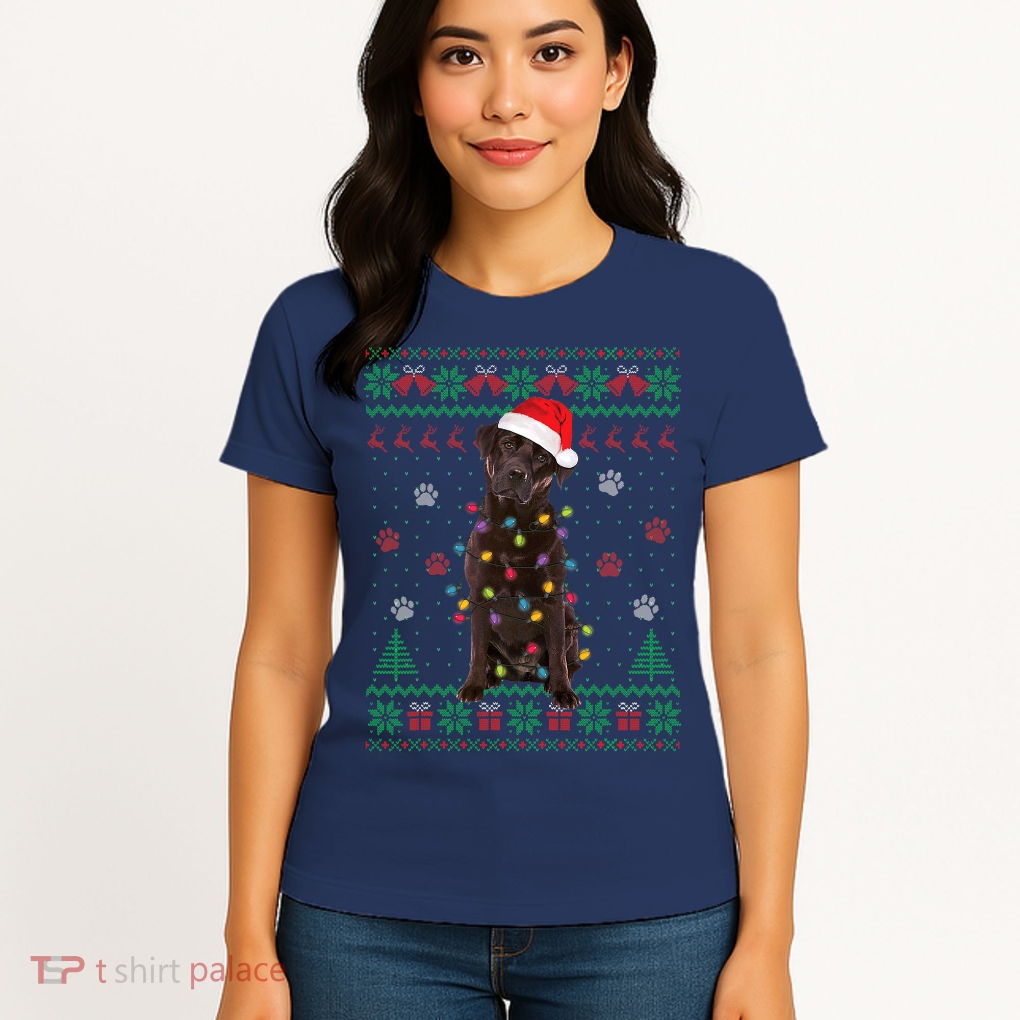 Chocolate Lab Labrador Christmas Lights Dog Ugly Sweater Women's T-Shirt