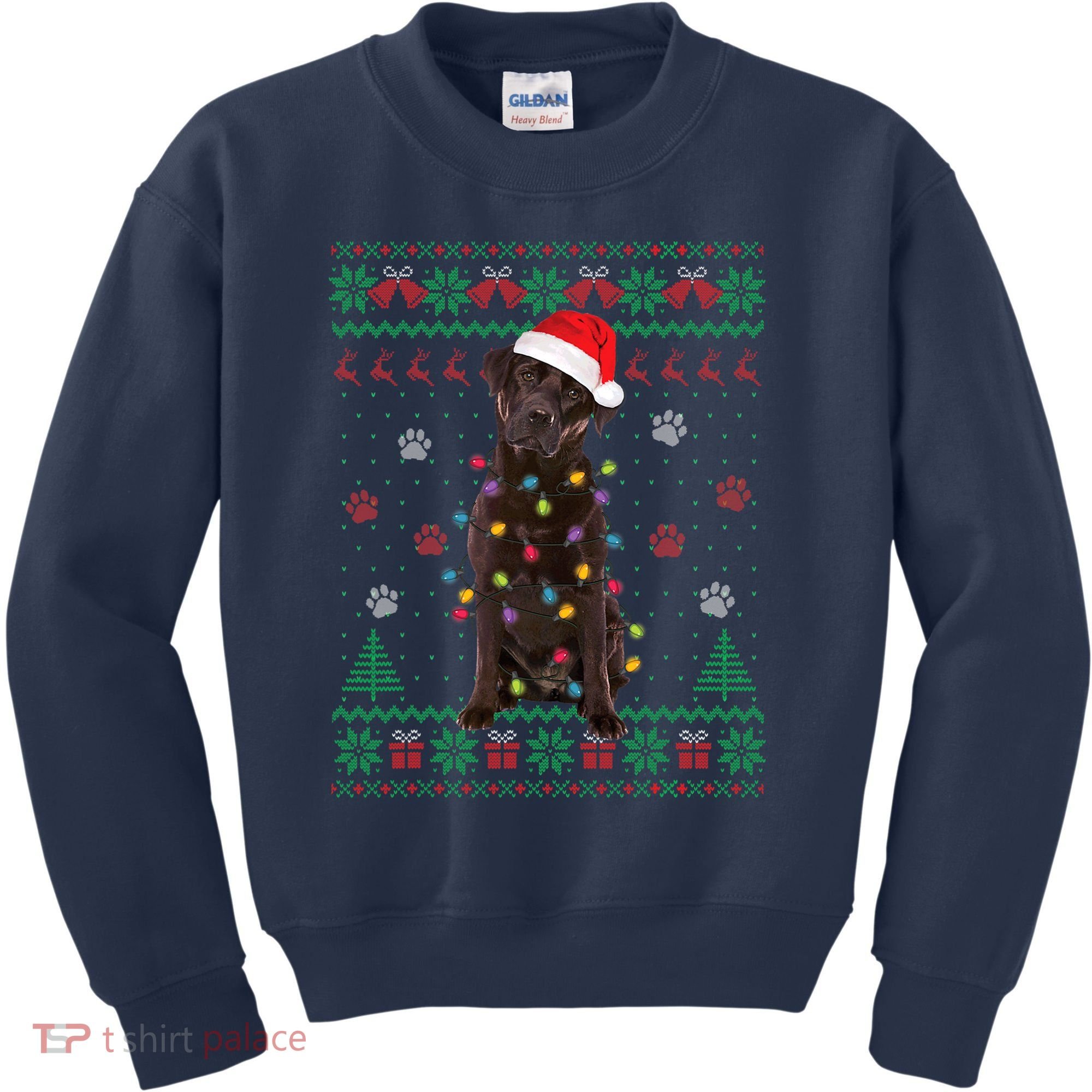 Chocolate Lab Labrador Christmas Lights Dog Ugly Sweater Kids Sweatshirt