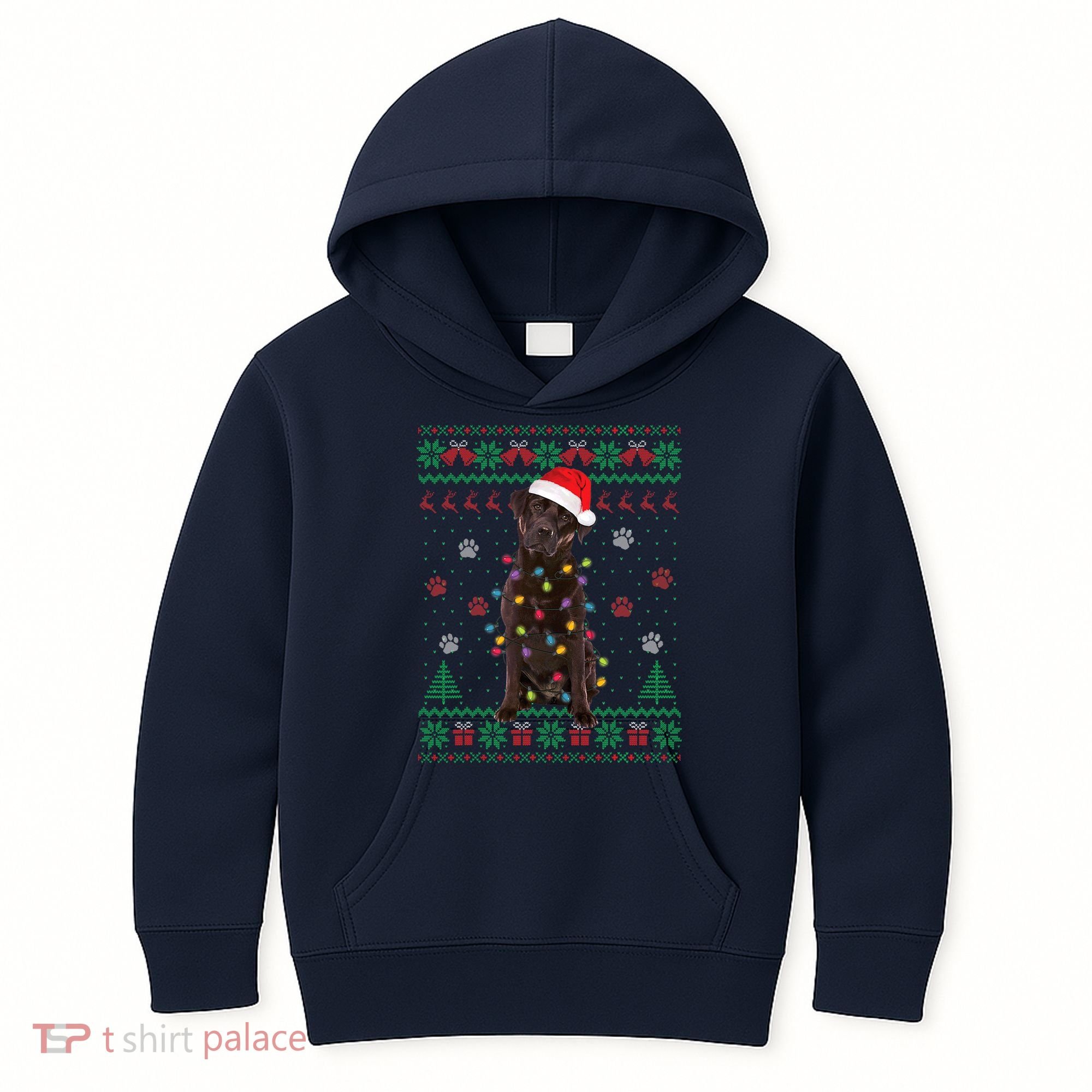 Chocolate Lab Labrador Christmas Lights Dog Ugly Sweater Kids Hoodie