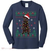 Chocolate Lab Labrador Christmas Lights Dog Ugly Sweater Kids Long Sleeve Shirt thumb 0