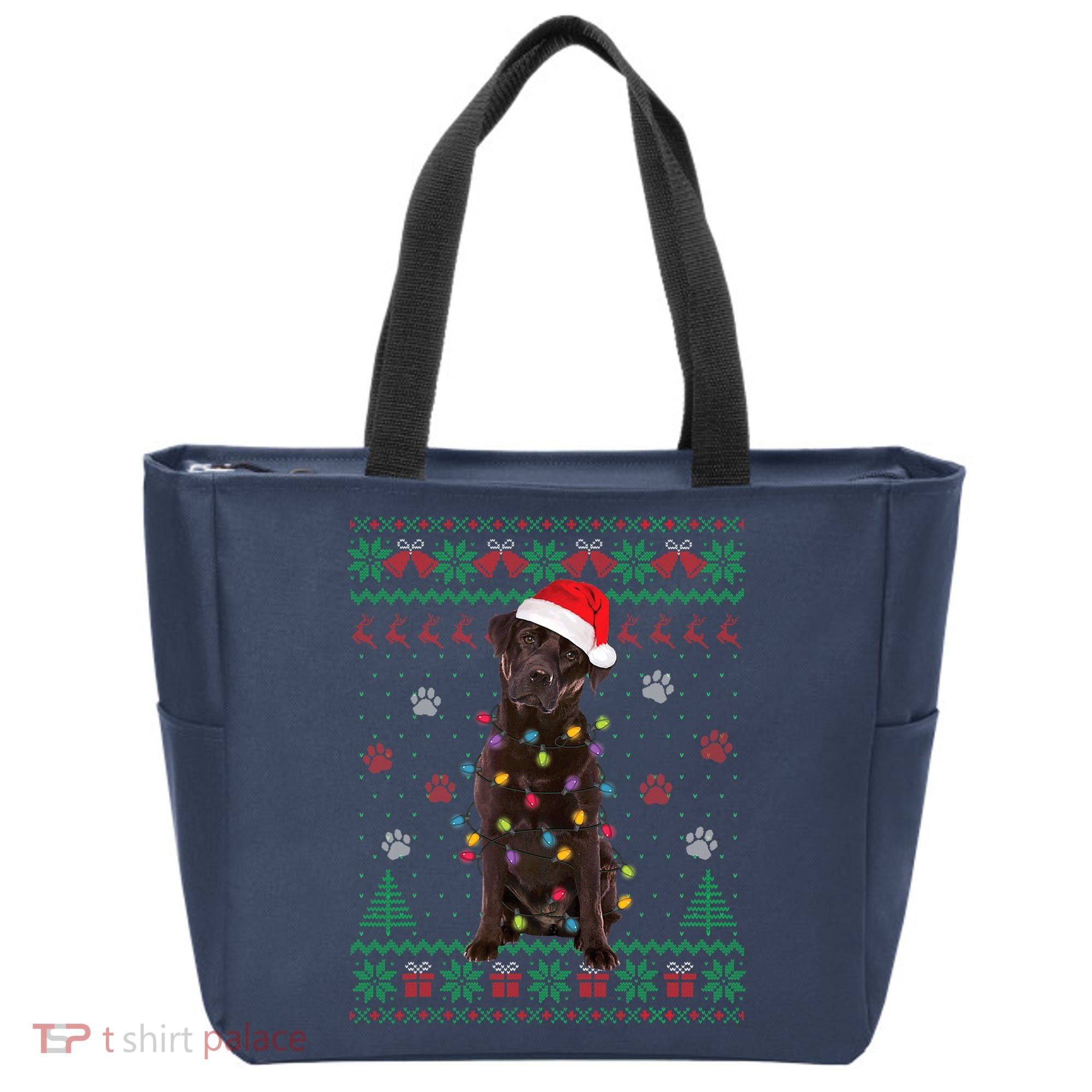 Chocolate Lab Labrador Christmas Lights Dog Ugly Sweater Tote Bag