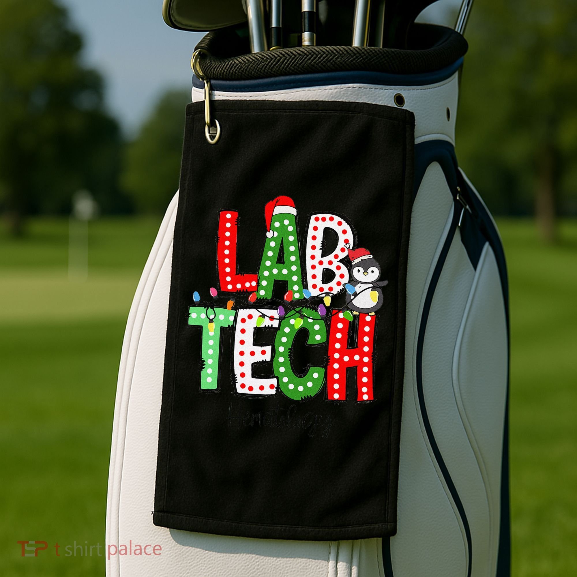 Christmas Lights Lab Tech Santa Hat Laboratory Xmas Lights Golf Towel