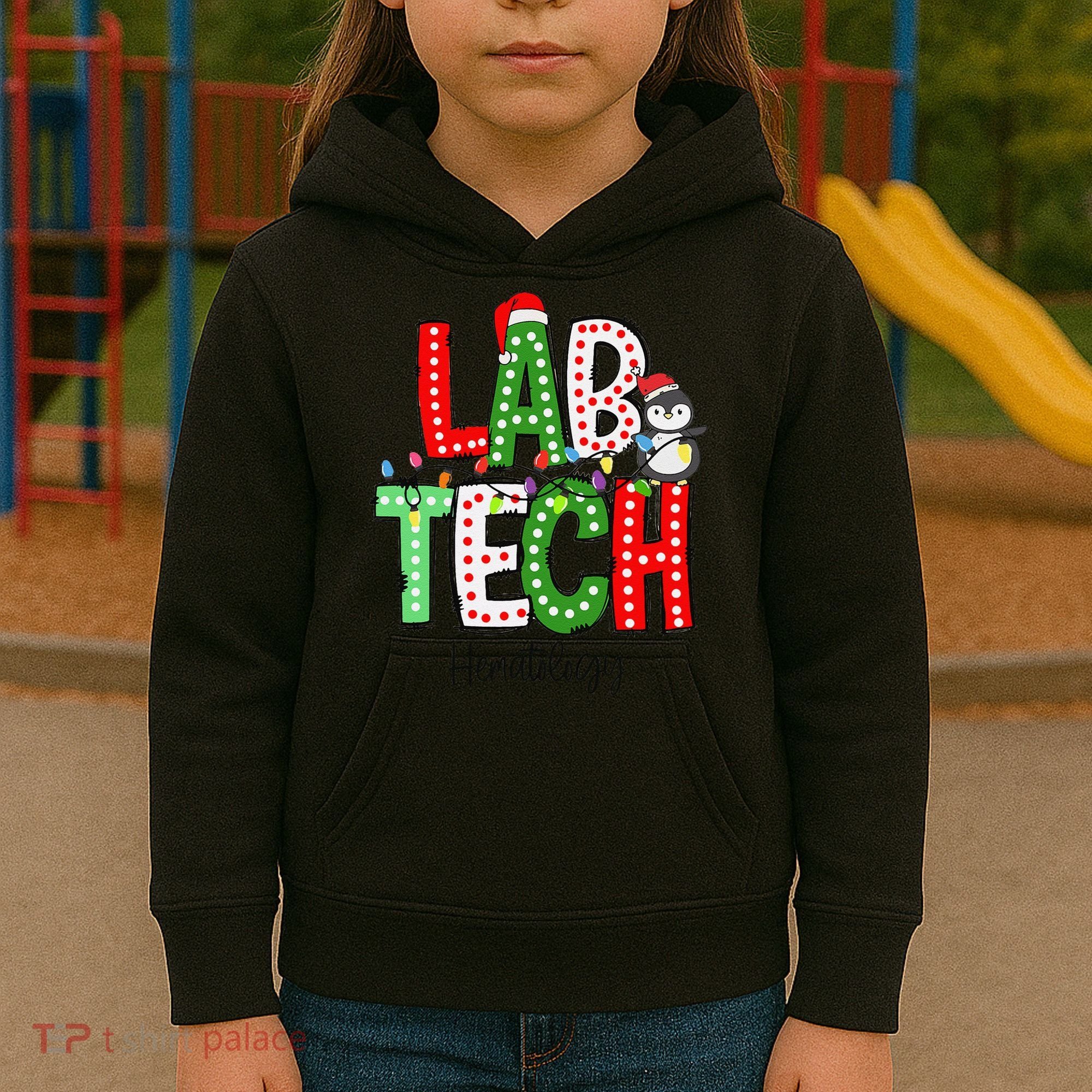 Christmas Lights Lab Tech Santa Hat Laboratory Xmas Lights Kids Hoodie