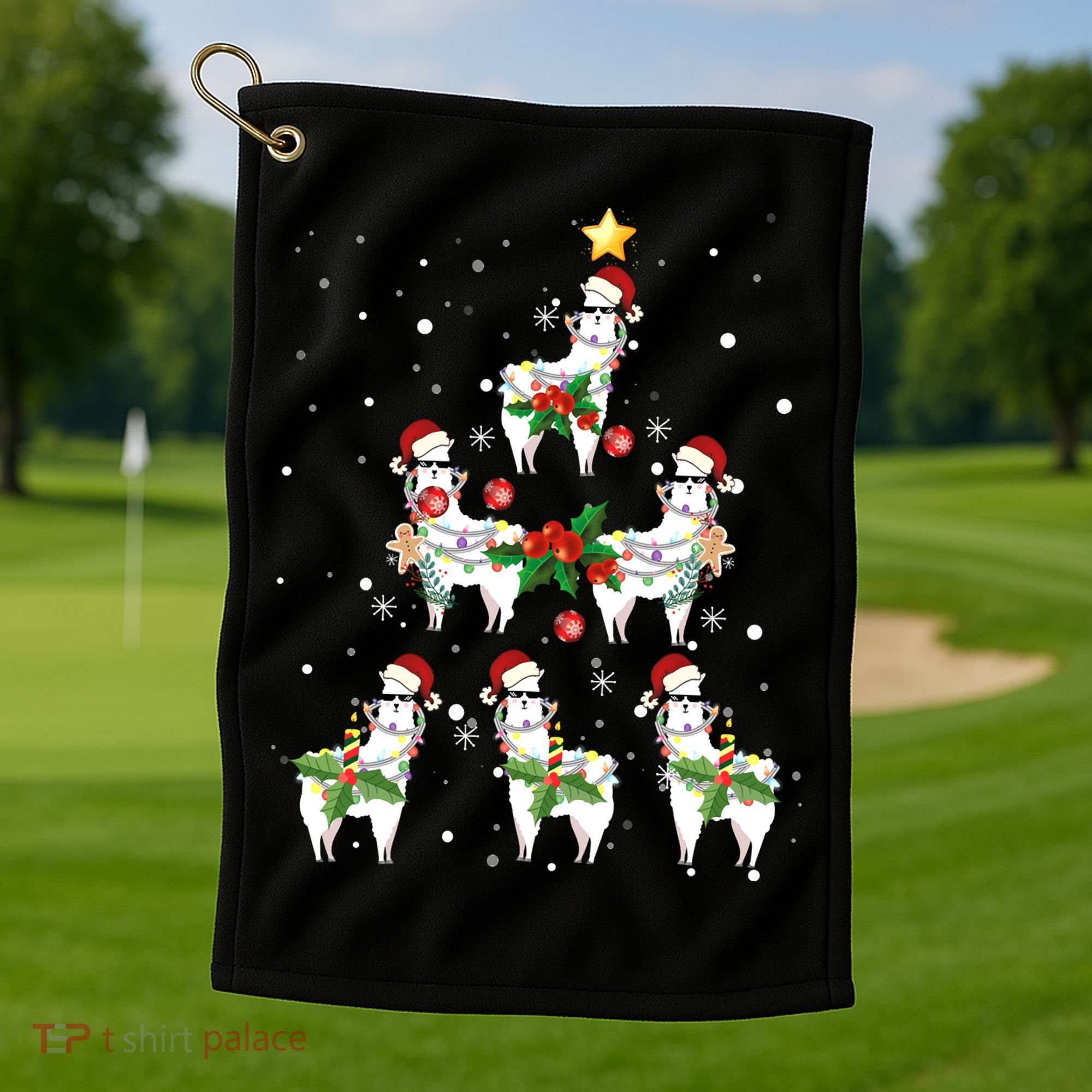 Christmas Llama - Llama_s Christmas Tree Golf Towel