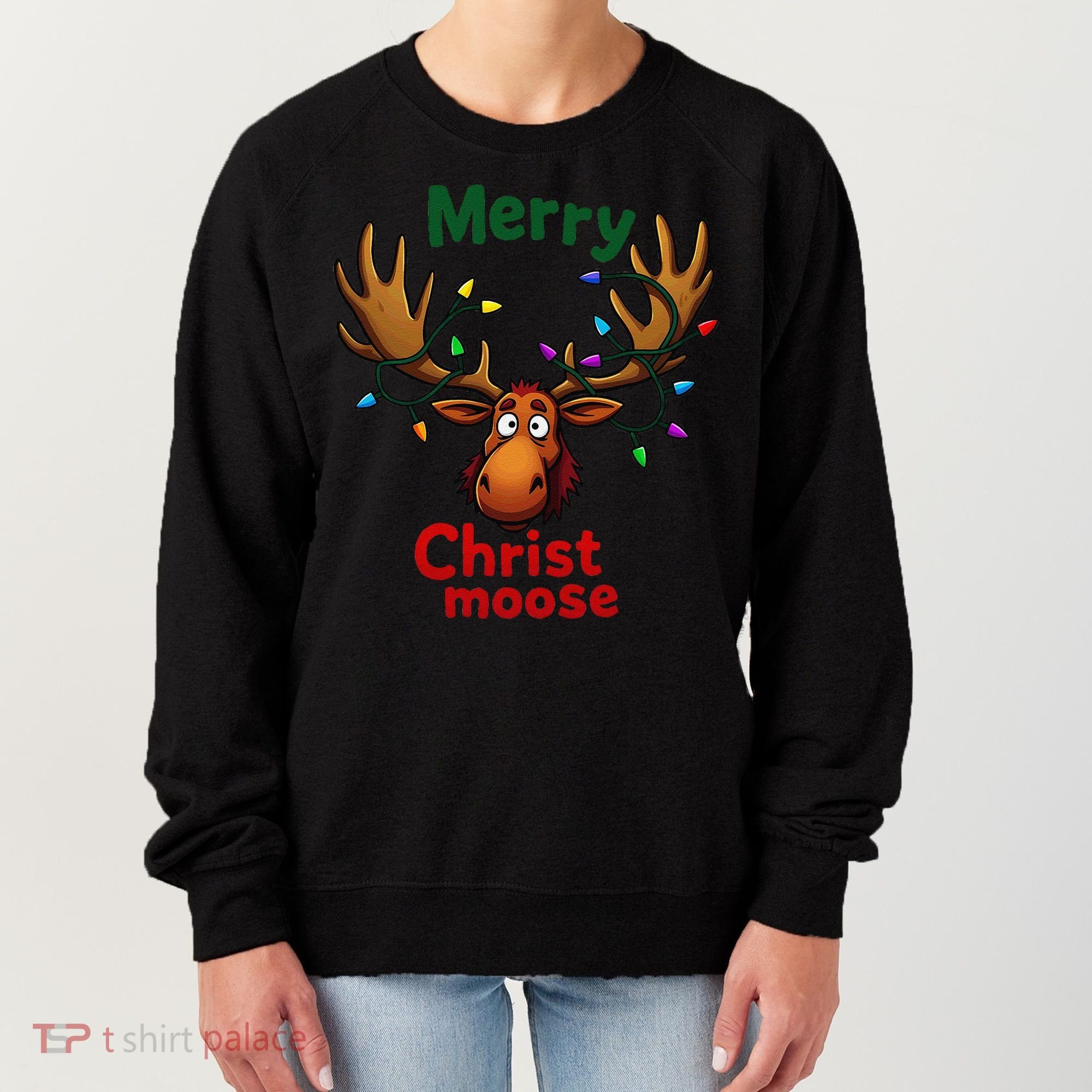 Christmas Lights Moose Merry Christmoose Women's Sweatshirt